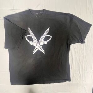 Vintage T Shirt Mens Black Graphic Crossed Skeleton Hands Limited Collection XXL